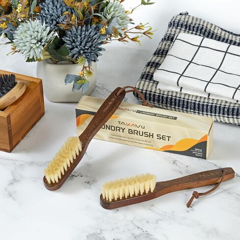 Takavu White Boar Bristle Laundry Stil Brush Set (2 Pack) - جهاز تنظيف صغير من النقاط للملابس ، وعلاج النسيج قبل الغسيل ، ورعاية الملابس الحساسة in Kuwait