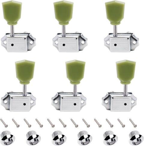 Banworks Vintage '50S Style Guitar Tuning Pegs مفاتيح 15: 1 نسبة 3L3R آلات توليف السلسلة الغيتار 8 مم (5/16 ") ثقوب PEG لـ Les Paul LP SG ES Pack من 6 JT/JXQ-06 Golden مع زر Keystone الأخضر in Kuwait