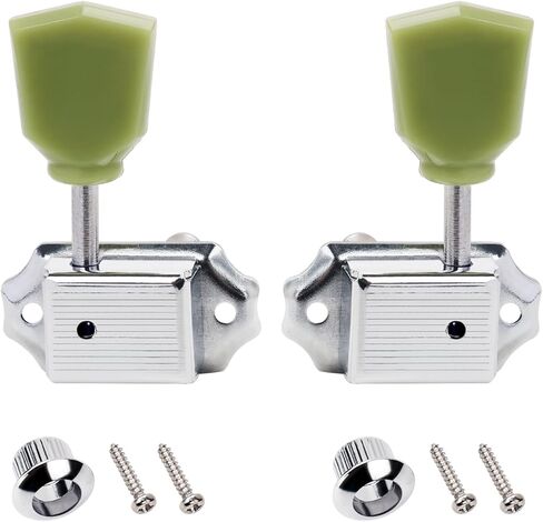 Banworks Vintage '50S Style Guitar Tuning Pegs مفاتيح 15: 1 نسبة 3L3R آلات توليف السلسلة الغيتار 8 مم (5/16 ") ثقوب PEG لـ Les Paul LP SG ES Pack من 6 JT/JXQ-06 Golden مع زر Keystone الأخضر in Kuwait