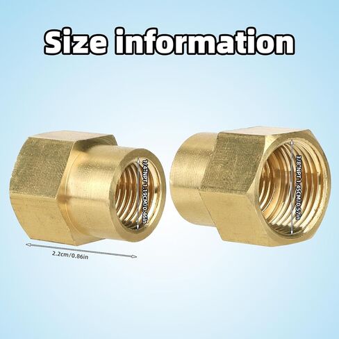 2pcs محول تركيب الأنابيب ، تصميم سداسي كبير 3/8 "خراطيم أنثى NPT إلى 1/4" NPT مقرن الإناث النحاس النحاس تقليل الاقتران in Kuwait