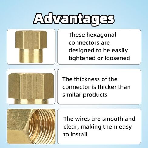 2pcs محول تركيب الأنابيب ، تصميم سداسي كبير 3/8 "خراطيم أنثى NPT إلى 1/4" NPT مقرن الإناث النحاس النحاس تقليل الاقتران in Kuwait
