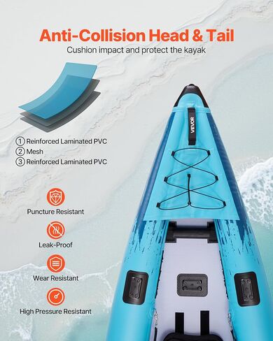 VEVOR 2-Person Inflatable Kayak, 14'4" x 3'7" – Extra Spacious for Family & Dogs, 700-lb Capacity Sit-in Kayak with Accessories, Includes 2 Paddles, Pump & Carry Bag – Perfect for Fishing and Touring in Saudi Arabia