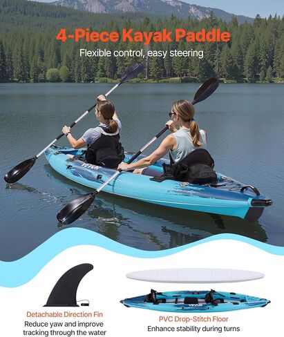 VEVOR 2-Person Inflatable Kayak, 14'4" x 3'7" – Extra Spacious for Family & Dogs, 700-lb Capacity Sit-in Kayak with Accessories, Includes 2 Paddles, Pump & Carry Bag – Perfect for Fishing and Touring in Saudi Arabia