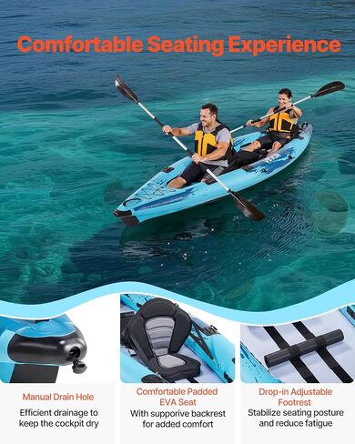 VEVOR 2-Person Inflatable Kayak, 14'4" x 3'7" – Extra Spacious for Family & Dogs, 700-lb Capacity Sit-in Kayak with Accessories, Includes 2 Paddles, Pump & Carry Bag – Perfect for Fishing and Touring in Saudi Arabia
