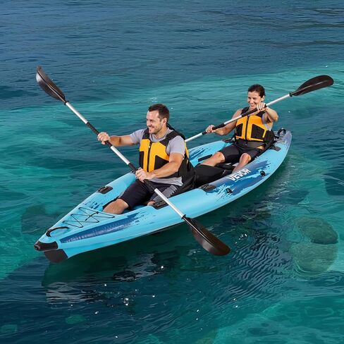 VEVOR 2-Person Inflatable Kayak, 14'4" x 3'7" – Extra Spacious for Family & Dogs, 700-lb Capacity Sit-in Kayak with Accessories, Includes 2 Paddles, Pump & Carry Bag – Perfect for Fishing and Touring in Saudi Arabia