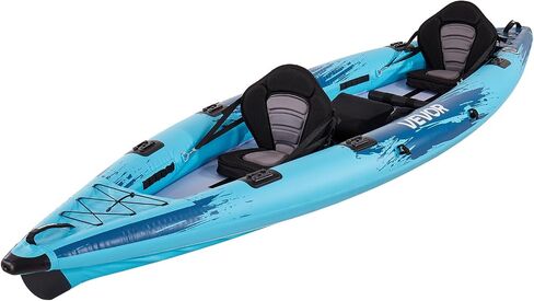 VEVOR 2-Person Inflatable Kayak, 14'4" x 3'7" – Extra Spacious for Family & Dogs, 700-lb Capacity Sit-in Kayak with Accessories, Includes 2 Paddles, Pump & Carry Bag – Perfect for Fishing and Touring in Saudi Arabia