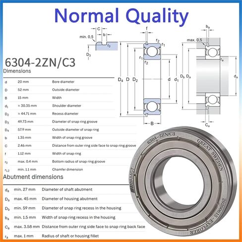 1Pcs Bearing 6304 6304-2RS 6304-2Z 6304-2ZN 6304NR 6304-2RSNR Deep Groove Ball Bearing(6304-2RSC3) in Kuwait