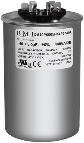 60+5 MFD uf Micro Farad 370 or 440 Volt Dual Run Round Capacitor 60/5/370-440R for Condenser Straight Cool or Heat Pump Air Conditioner in Saudi Arabia