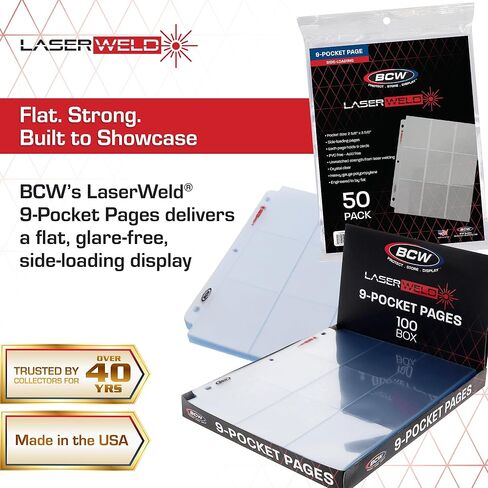 BCW LASERWELD 9 -POCKET PACE - SIDE LOAD 100CT | يحمل تسع بطاقات تداول 2½ "× 3½" | تخزين البطاقة خالية من الأحماض | طبقات ملحومة بالليزر للمتانة | متوافق مع المجلدات 3 حلقة in Kuwait