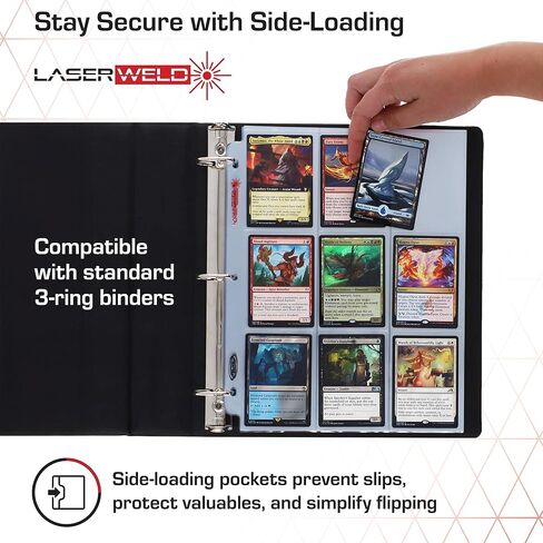 BCW LASERWELD 9 -POCKET PACE - SIDE LOAD 100CT | يحمل تسع بطاقات تداول 2½ "× 3½" | تخزين البطاقة خالية من الأحماض | طبقات ملحومة بالليزر للمتانة | متوافق مع المجلدات 3 حلقة in Kuwait