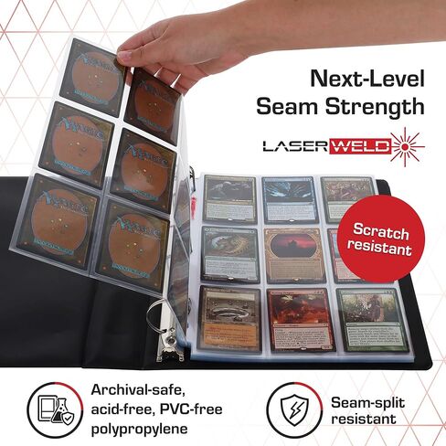 BCW LASERWELD 9 -POCKET PACE - SIDE LOAD 100CT | يحمل تسع بطاقات تداول 2½ "× 3½" | تخزين البطاقة خالية من الأحماض | طبقات ملحومة بالليزر للمتانة | متوافق مع المجلدات 3 حلقة in Kuwait