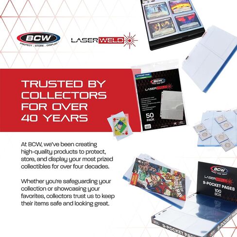 BCW LASERWELD 9 -POCKET PACE - SIDE LOAD 100CT | يحمل تسع بطاقات تداول 2½ "× 3½" | تخزين البطاقة خالية من الأحماض | طبقات ملحومة بالليزر للمتانة | متوافق مع المجلدات 3 حلقة in Kuwait