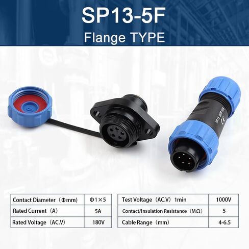 SP13 Type Waterproof Connector Socket Electrical Cable Wire Outdoor IP68 Industrial Connectors Male Female(Sp13-5f) in Kuwait