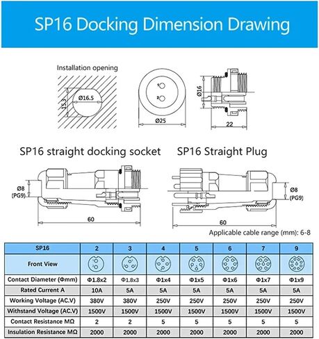 SP16 IP68 Waterproof Connector Cable Connector Plug and Socket Male Female 2 3 4 5 6 7 9 Pin Panel Mount Wire Aviation Plug(Flange Type,7P) in Saudi Arabia