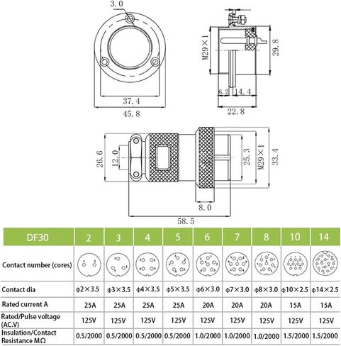 1 Set DF30 GX30 Aviation Connector Female Socket and Male Plug 2 3 4 5 7 8 pin Circular Flange Connector for Power Industry(Df30-2f Round Flange) in Saudi Arabia