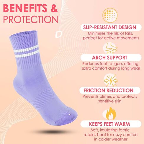 8 Pair Cute Pilates Sock With Grip Outfits For Women - Yoga Sock For Women Non Slip - Pilates Accessories - US Size 6-10, Regular Fit, White/Grey/Black/brown/purple/coral/Light blue/Green in Saudi Arabia