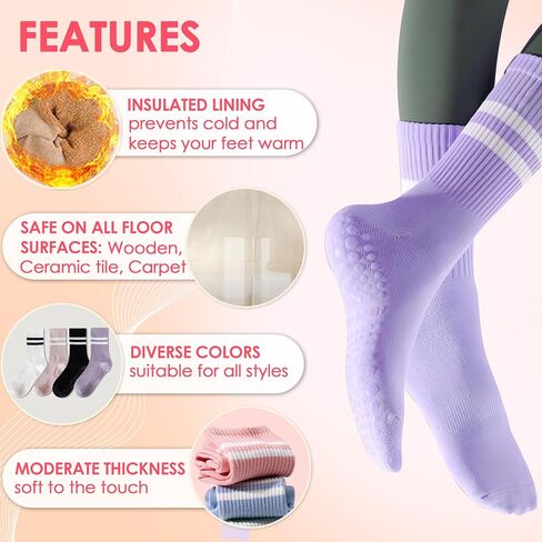 8 Pair Cute Pilates Sock With Grip Outfits For Women - Yoga Sock For Women Non Slip - Pilates Accessories - US Size 6-10, Regular Fit, White/Grey/Black/brown/purple/coral/Light blue/Green in Saudi Arabia