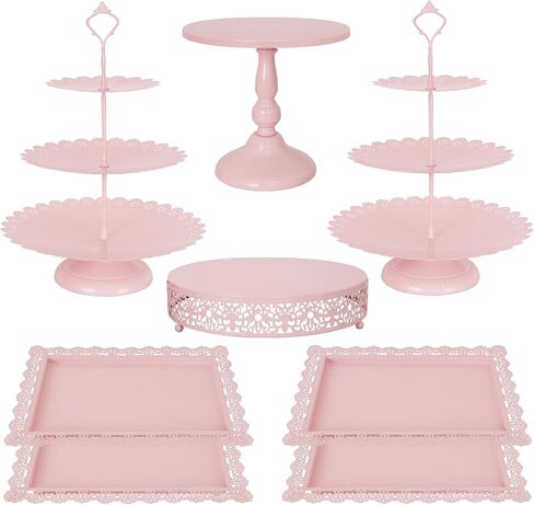 Fivenl 8 Pcs Cake Stand Gold Metal Dessert Table Display Set, 3-Tier Cupcake Stand, Cake Display Tower and Cookie Tray Rack Serving Tray for Birthday Party, Weddings, Baby Shower (Gold) in Kuwait