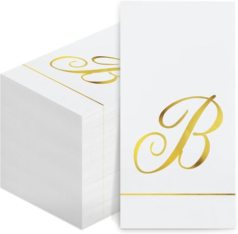 Pasimy 100 Pcs Initial Napkins Monogram Guest Napkins Gold Letter Paper Towels Disposable Elegant Dinner Towels for Wedding Bridal Shower Holiday Birthday Party Tableware Decor(M Letter) in Saudi Arabia