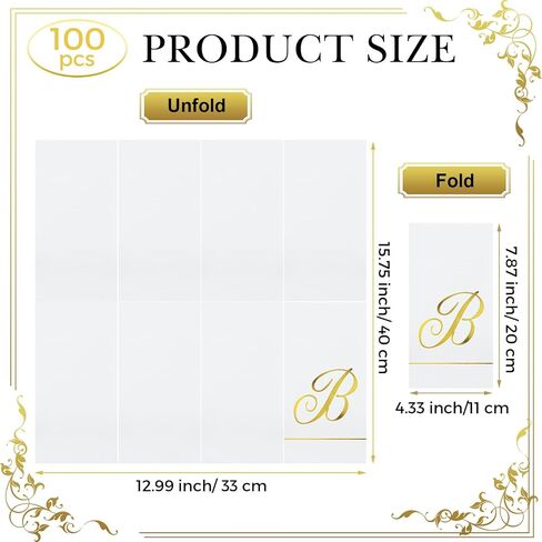 Pasimy 100 Pcs Initial Napkins Monogram Guest Napkins Gold Letter Paper Towels Disposable Elegant Dinner Towels for Wedding Bridal Shower Holiday Birthday Party Tableware Decor(M Letter) in Saudi Arabia