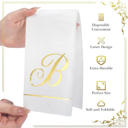 Pasimy 100 Pcs Initial Napkins Monogram Guest Napkins Gold Letter Paper Towels Disposable Elegant Dinner Towels for Wedding Bridal Shower Holiday Birthday Party Tableware Decor(M Letter) in Saudi Arabia