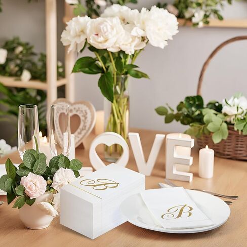Pasimy 100 Pcs Initial Napkins Monogram Guest Napkins Gold Letter Paper Towels Disposable Elegant Dinner Towels for Wedding Bridal Shower Holiday Birthday Party Tableware Decor(M Letter) in Saudi Arabia