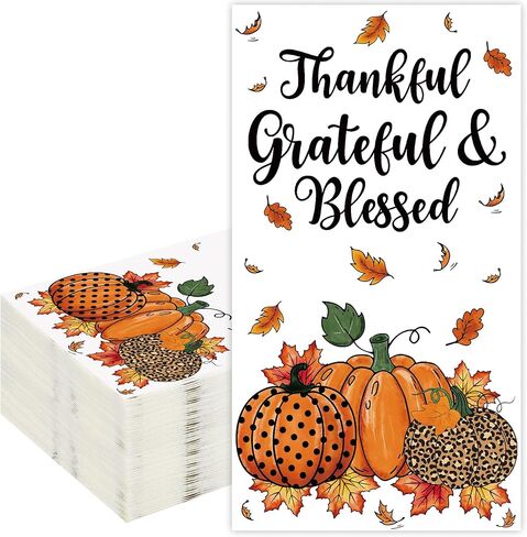 100PCS Fall Guest Napkin Thanksgiving Pumpkin Disposable Paper Napkins 3-Ply Pumpkin Maple Leaf Thankful Hand Paper Towels for Thanksgiving Harvest Autumn Home Dinner Kitchen Holiday Party Supplies in Saudi Arabia