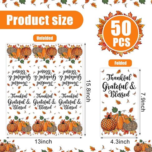 100PCS Fall Guest Napkin Thanksgiving Pumpkin Disposable Paper Napkins 3-Ply Pumpkin Maple Leaf Thankful Hand Paper Towels for Thanksgiving Harvest Autumn Home Dinner Kitchen Holiday Party Supplies in Saudi Arabia