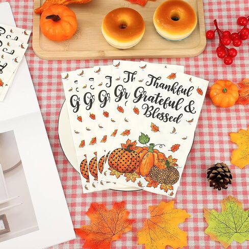 100PCS Fall Guest Napkin Thanksgiving Pumpkin Disposable Paper Napkins 3-Ply Pumpkin Maple Leaf Thankful Hand Paper Towels for Thanksgiving Harvest Autumn Home Dinner Kitchen Holiday Party Supplies in Saudi Arabia