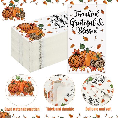 100PCS Fall Guest Napkin Thanksgiving Pumpkin Disposable Paper Napkins 3-Ply Pumpkin Maple Leaf Thankful Hand Paper Towels for Thanksgiving Harvest Autumn Home Dinner Kitchen Holiday Party Supplies in Saudi Arabia