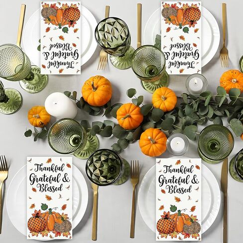 100PCS Fall Guest Napkin Thanksgiving Pumpkin Disposable Paper Napkins 3-Ply Pumpkin Maple Leaf Thankful Hand Paper Towels for Thanksgiving Harvest Autumn Home Dinner Kitchen Holiday Party Supplies in Saudi Arabia