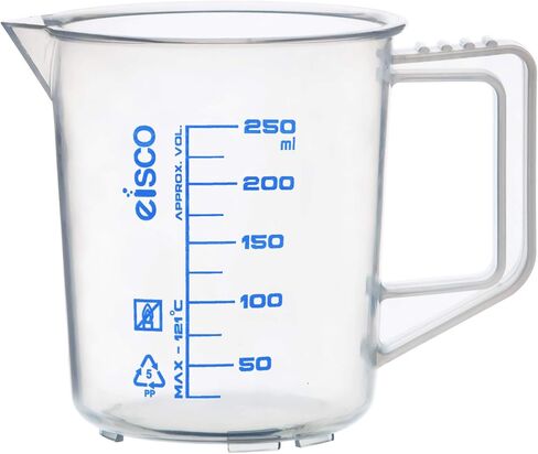 Eisco قياس الإبريق ، 250 مل - البولي بروبيلين - التخرج المطبوعة على الشاشة ، spout & handle لسهولة صب - وضوح بصري ممتاز in Kuwait