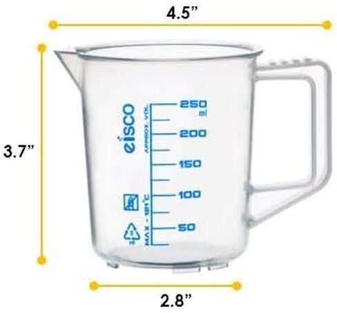 Eisco قياس الإبريق ، 250 مل - البولي بروبيلين - التخرج المطبوعة على الشاشة ، spout & handle لسهولة صب - وضوح بصري ممتاز in Kuwait
