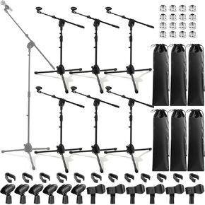 6 PCS MIC Universal MIC Stand Floor Tripod Arm Arm Arm Hight Stand Rightable من 34 إلى 90.5 مع حقيبة حمل و 12 MIC مقاطع للغناء في مرحلة الزفاف كاريوكي الأداء in Kuwait