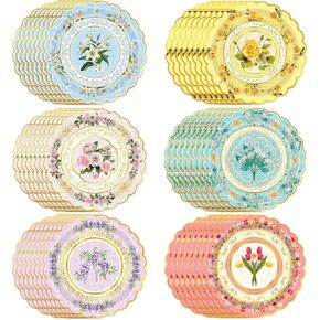 48-Pack Floral Paper Plates, Tea Party Plates, 7 Inch Disposable Floral Plates Decorations for Tea Party, Baby Shower, Bridal Shower, Birthday, Wedding and Any Celebration in Saudi Arabia