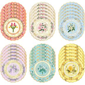 48-Pack Floral Paper Plates, Tea Party Plates, 7 Inch Disposable Floral Plates Decorations for Tea Party, Baby Shower, Bridal Shower, Birthday, Wedding and Any Celebration in Kuwait