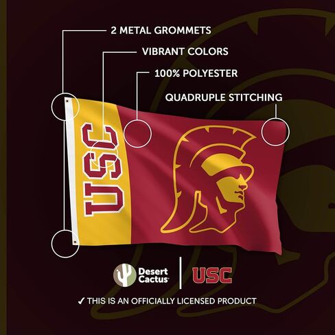 Desert Cactus University of Southern California USC Flag - 3 × 5 أقدام طروادة شعار ، نسيج متين داخلي/خارجي ، تصميم البوليستر بنسبة 100 ٪ (اسم فريق النمط أ) in Kuwait