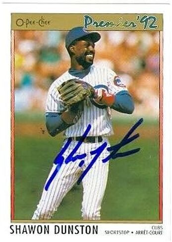 Shawon Dunston autographed Baseball Card (Chicago Cubs) 1992 O Pee Chee Premier No.125 in Saudi Arabia