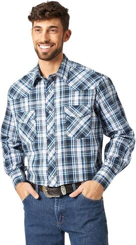 Wrangler Men's Assorted Striped Or Plaid Long Sleeve Classic Western Shirt Big in Saudi Arabia