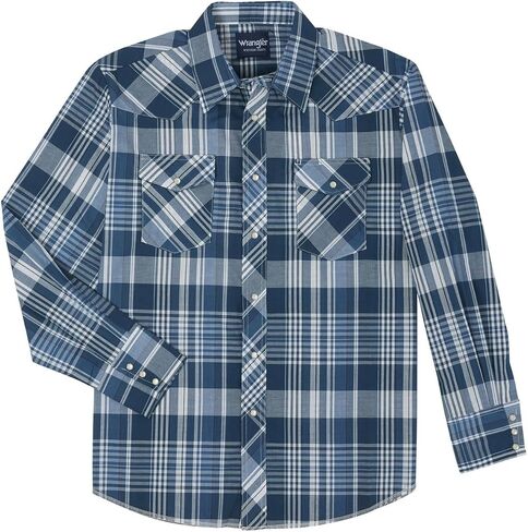 Wrangler Men's Assorted Striped Or Plaid Long Sleeve Classic Western Shirt Big in Saudi Arabia