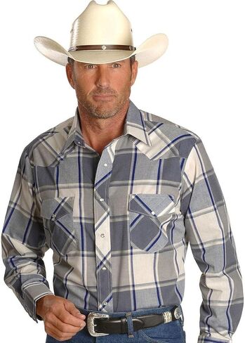 Wrangler Men's Assorted Striped Or Plaid Long Sleeve Classic Western Shirt Big in Saudi Arabia