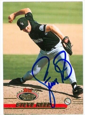 Autograph Warehouse 40679 Steve Reed Autographed Baseball Card Colorado Rockies 1993 Topps Stadium Club No. 674 in Saudi Arabia