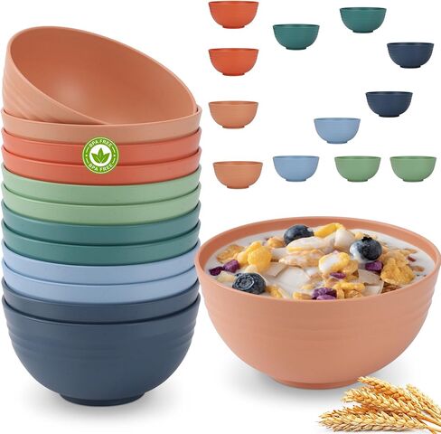 Hotec 12 pack BPA Free Free Nunbreakable Closp Cereal Bowls - Microwave and Dishwasher Safe Soup Sound Bowls ، 26oz ، Multicolor in Kuwait