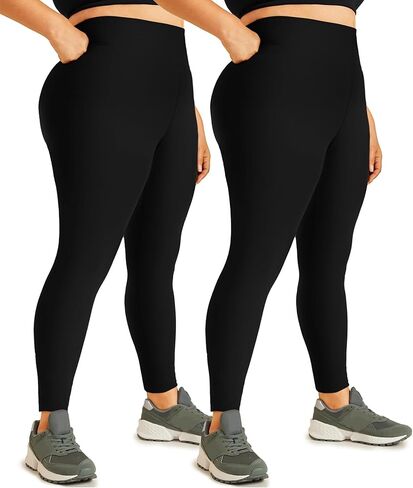 Hi Clasmix 2 Pack Plus Size Leggings for Women-High Waisted Tummy Control 1X-4X Soft Casual Yoga Pants for Curvy Women in Kuwait