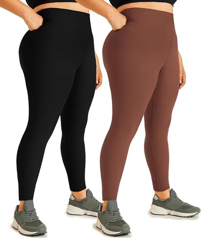 Hi Clasmix 2 Pack Plus Size Leggings for Women-High Waisted Tummy Control 1X-4X Soft Casual Yoga Pants for Curvy Women in Kuwait