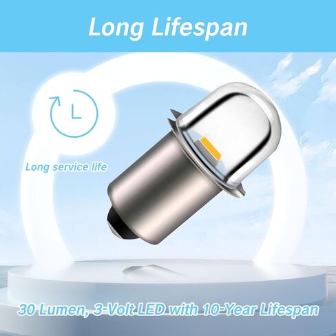 2 Pack Pack Flashlight Plubbs 30 Lumen 3-Volt LED LED PR6 لمبة استبدال المصابيح الكهربائية 3V المصباح المصباح المصباح المصباح مع 10 سنوات عمر 41-1643 P13.5S 6000K in Kuwait