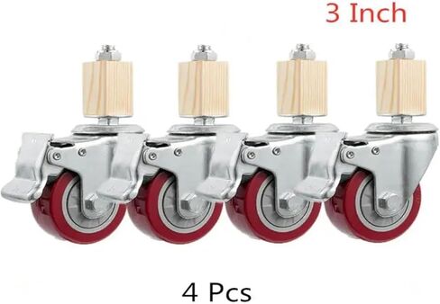 (Pack of 4) 2-inch casters, 30 mm Square Tube, Stainless Steel Furniture casters with Brake Universal Wheels(Red) in Saudi Arabia