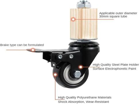(Pack of 4) 2-inch casters, 30 mm Square Tube, Stainless Steel Furniture casters with Brake Universal Wheels(Red) in Saudi Arabia