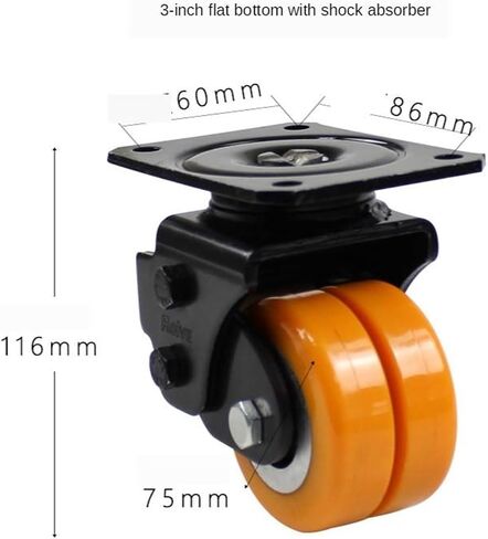 1 Piece Package 3 inch Silent Caster Spring Shock Absorber AGV Swivel Wheel Robot Heavy Duty Polyurethane Wheel(Black) in Saudi Arabia
