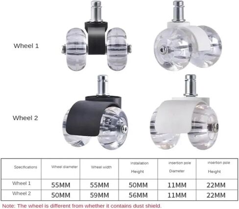 (Pack of 5) 2 Inch 11mm Universal Wheel PU Clip Spring Black Transparent Brake Office Chair Removable Caster Pulley(Wheel 2-White) in Saudi Arabia